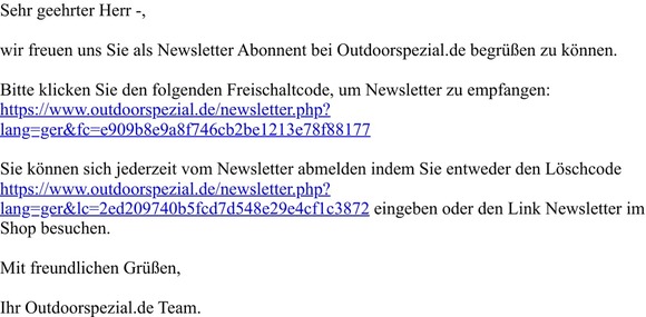 Ihr Newsletter Freischaltcode von Outdoorspezial.de