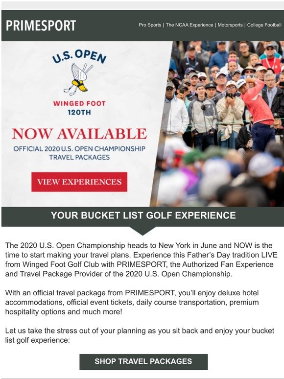 Experience the 2020 U.S. Open Championship with PRIMESPORT