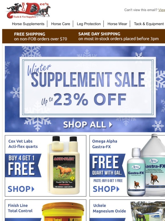 Big Dee's Tack & Vet Supplies Supplement SALE up to 23 off + FREE