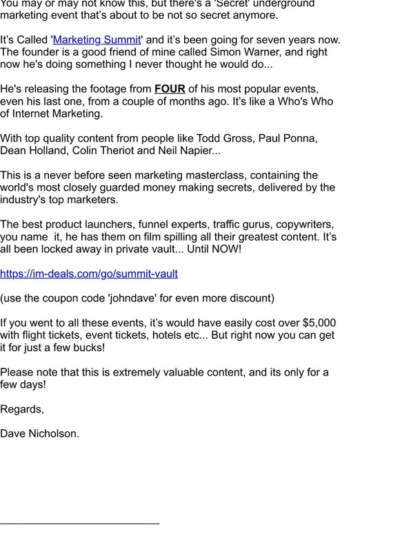 Never Before Seen Marketing Masterclass Secret Vault!...