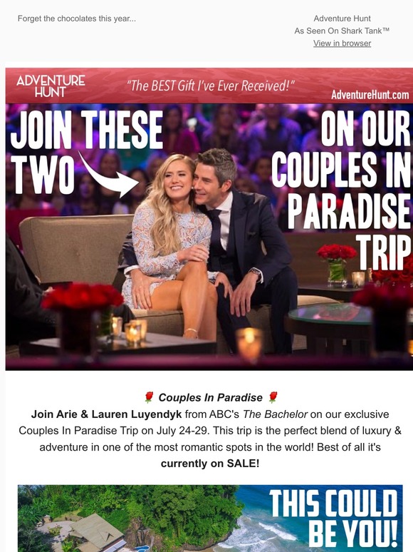 💘👼 Cupid's Go-to Gift On Valentine's Day ❤️💕  Join The Couples In Paradise Trip With Arie & Lauren Luyendyk from the Bachelor!