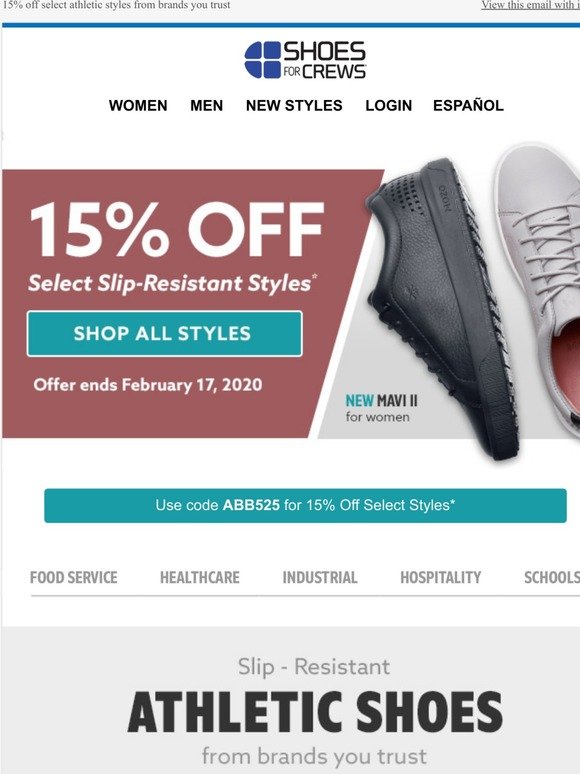 15% Off + Top Athletic Styles With Traction By Shoes For Crews