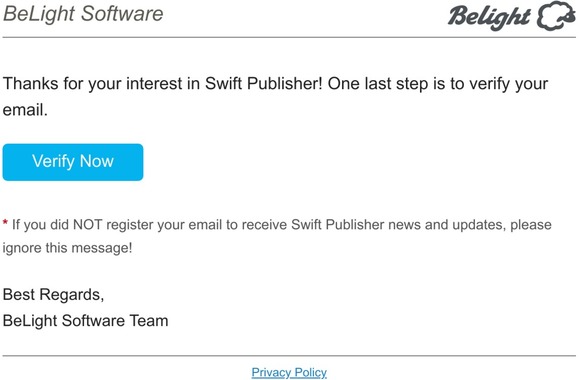 Confirm your email for Swift Publisher