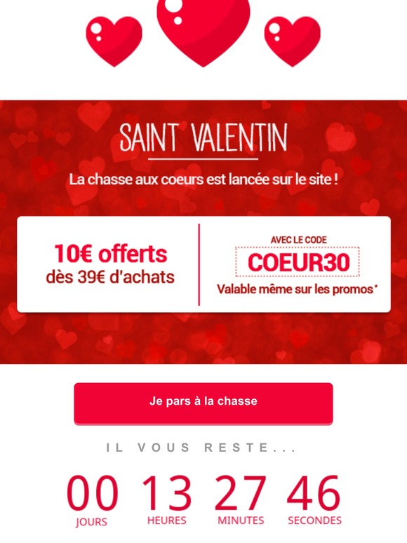 Joyeuse Saint Valentin: 3 cœurs retrouvés = 10€ offerts* !