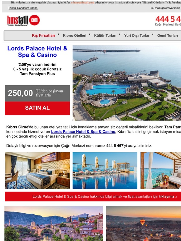 %50 indirim Lords Palace Hotel & Spa & Casino Kıbrıs'ta... Bu fırsatı kaçırmayın!