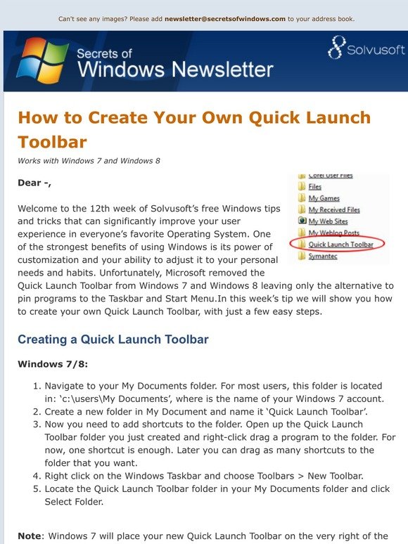How to Create Your Own Quick Launch Toolbar