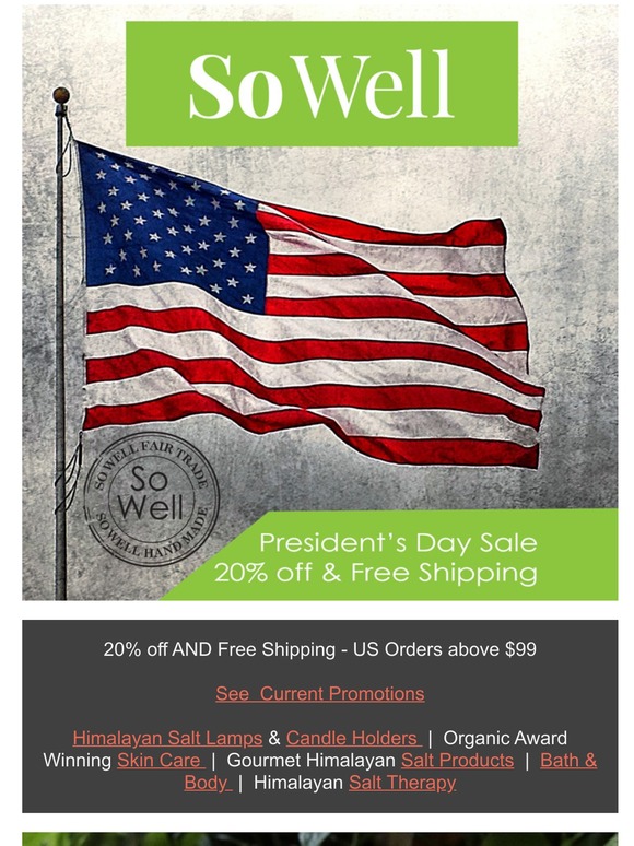 20% off and Free Shipping for President's Day