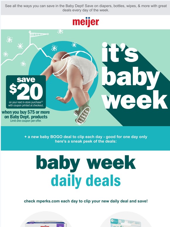 Meijer 20 off + BOGO Daily Baby Deals! It's Baby Week! Milled