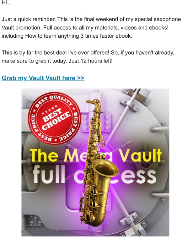 Just one day to grab my saxophone Vault super deal (Full access). Just 36 hours left!