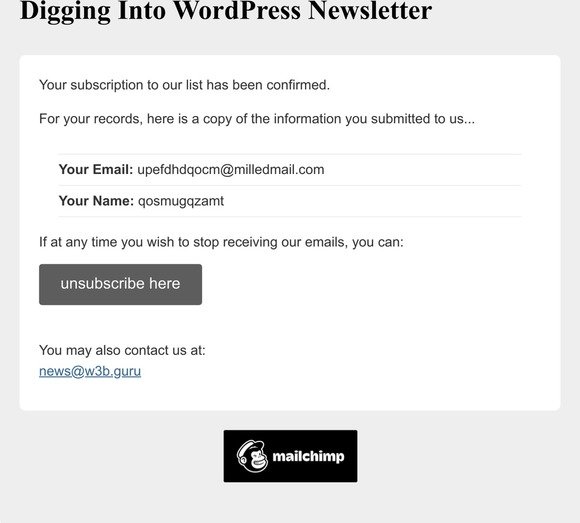 Digging Into WordPress Newsletter: Subscription Confirmed 