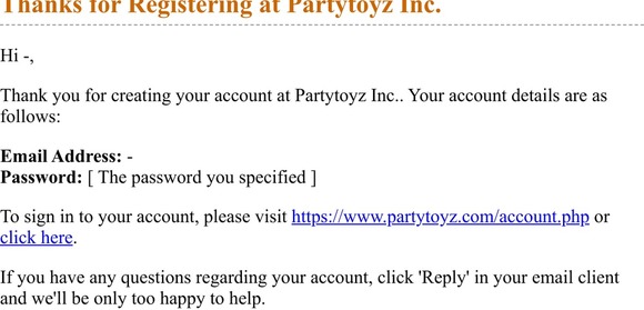Thanks for Registering at Partytoyz Inc.