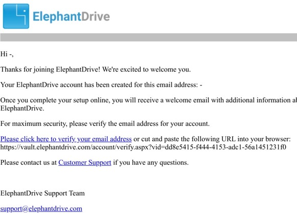 ElephantDrive Account Verification