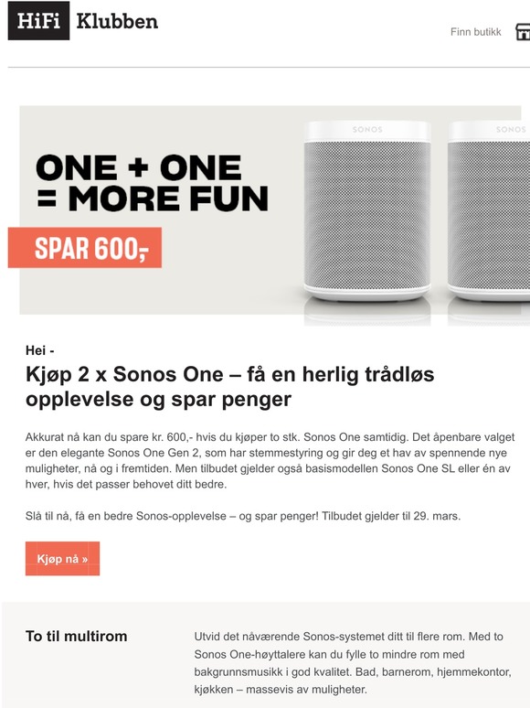 sonos one sl hifi klubben