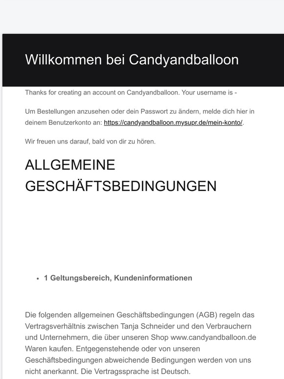 Dein Candyandballoon Konto wurde erstellt!