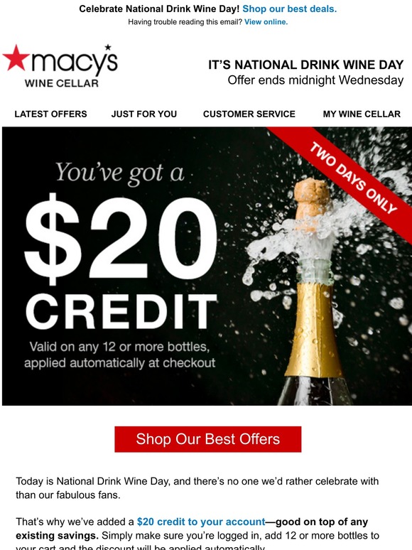 Macy's Wine Cellar Here’s a 20 credit! Can you guess what it’s for