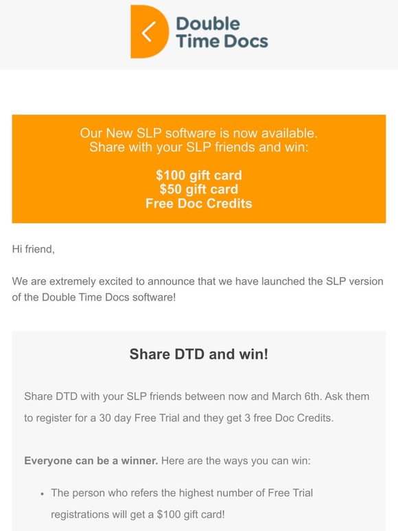 Share our new SLP software and win a $100 gift card