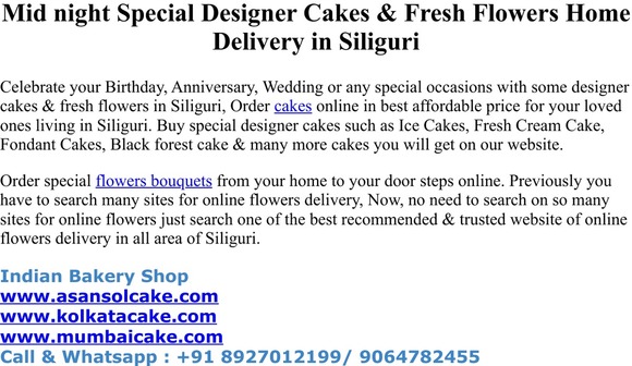 Mid night Special Designer Cakes & Fresh Flowers Home Delivery in Siliguri