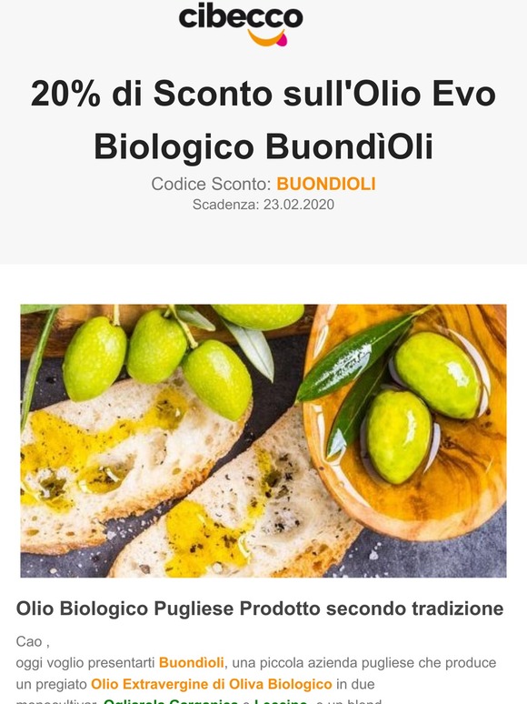 20% di Sconto sull'Olio EVO Biologico di Buondìoli