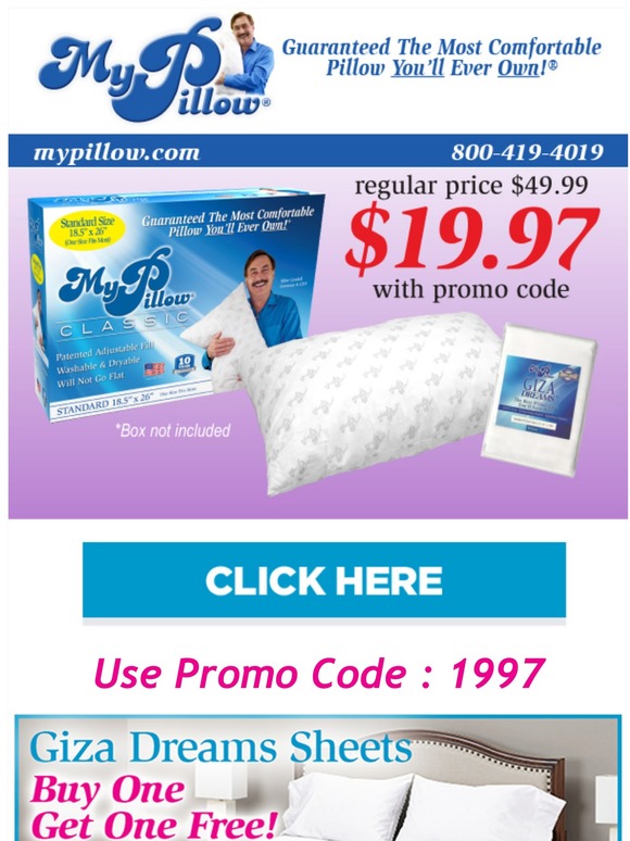 MyPillow 19.97 Standard MyPillow with Pillowcase Milled