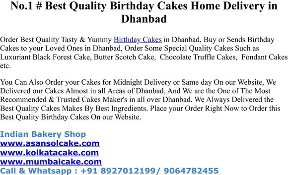 No.1 # Best Quality Birthday Cakes Home Delivery in Dhanbad