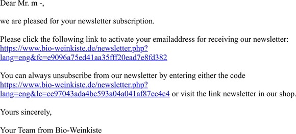 Your Newsletter Activation Key from Bio-Weinkiste