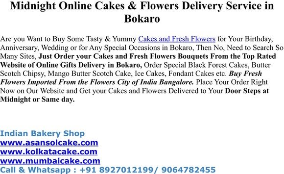 Midnight Online Cakes & Flowers Delivery Service in Bokaro