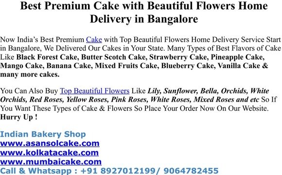 Best Premium Cake with Beautiful Flowers Home Delivery in Bangalore