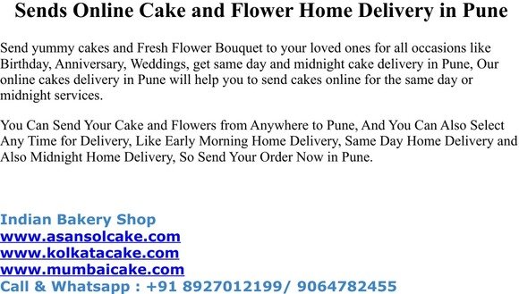 Sends Online Cake and Flower Home Delivery in Pune