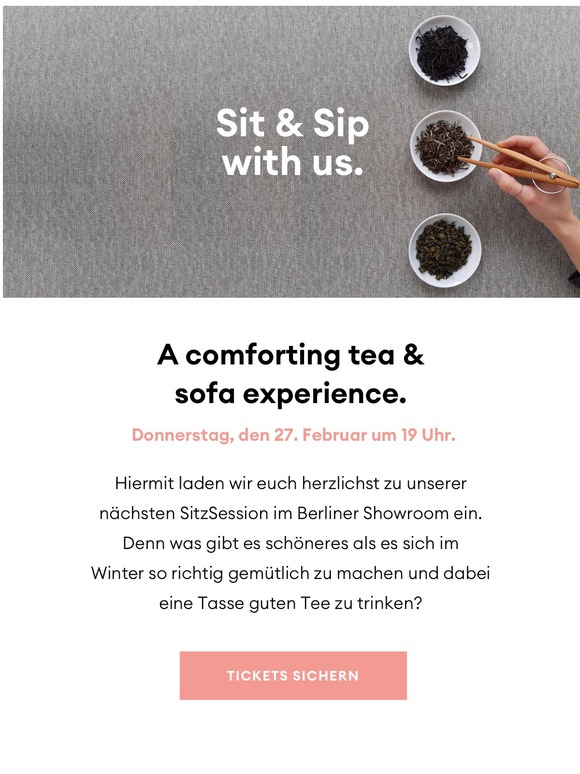 SitzSession im Berliner Showroom – A comforting tea & sofa experience.