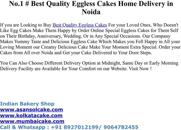 No.1 # Best Quality Eggless Cakes Home Delivery in Noida