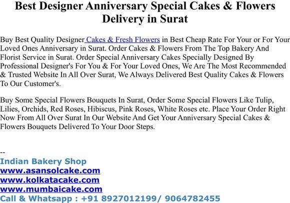 Best Designer Anniversary Special Cakes & Flowers Delivery in Surat