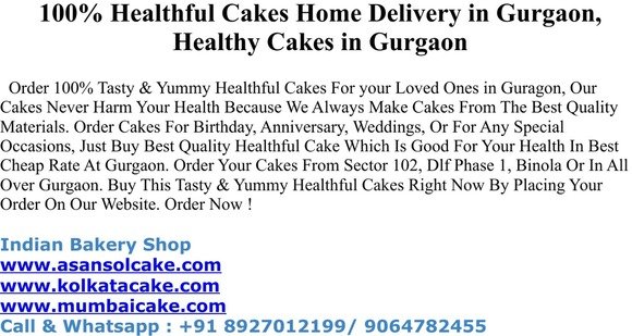 100% Healthful Cakes Home Delivery in Gurgaon, Healthy Cakes in Gurgaon