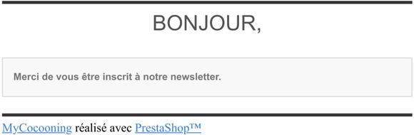 [MyCocooning] Confirmation newsletter
