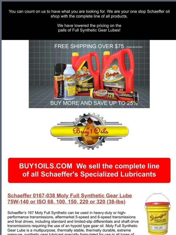 buy schaeffer oil: New Lower Pricing on Full Synthetic Gear Lube