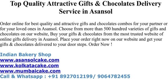 Top Quality Attractive Gifts & Chocolates Delivery Service in Asansol