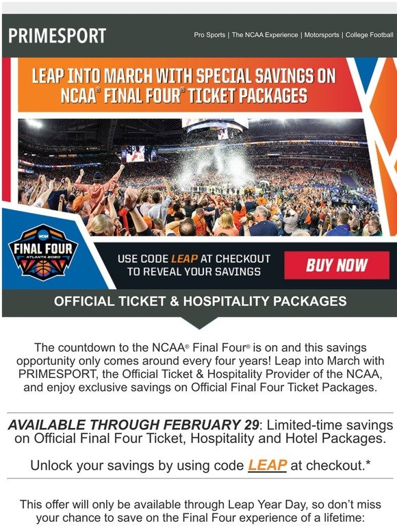 [Save BIG] Limited-Time Offer on Official NCAA® Final Four® Ticket Packages