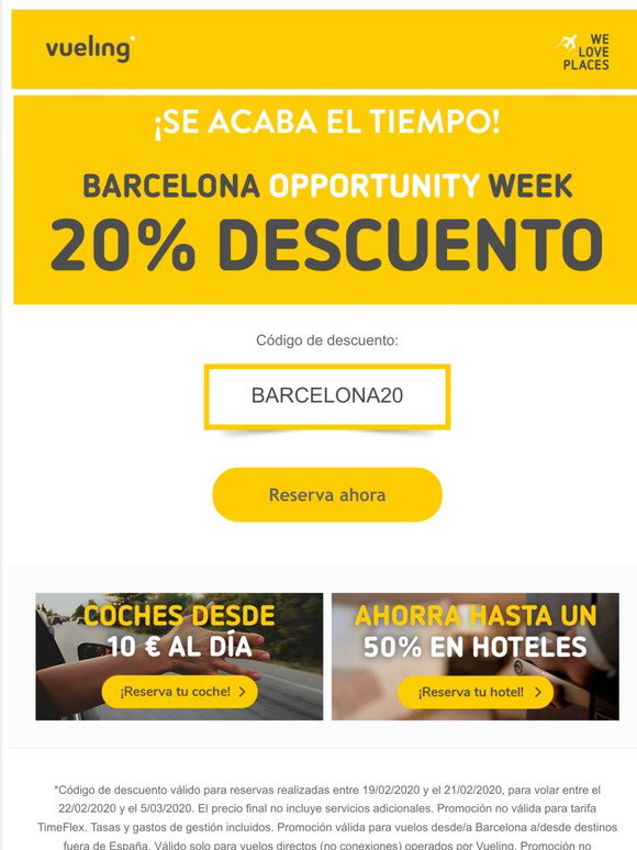 Vueling: ¡Último día! 20% de descuento en vuelos a Barcelona | Milled