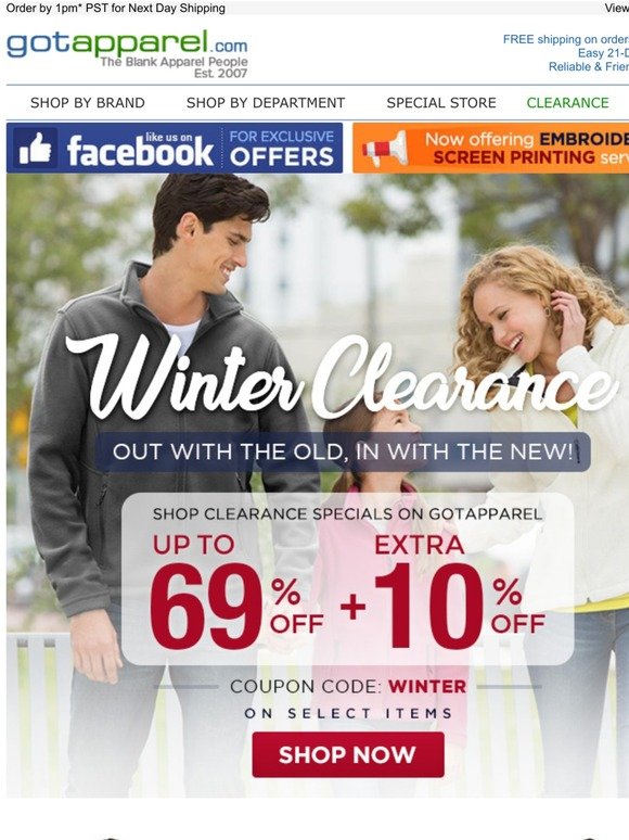 Winter Clearance Begins Today! Savings up to 69%! ❄🤩