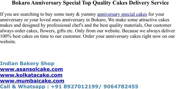 Bokaro Anniversary Special Top Quality Cakes Delivery Service 