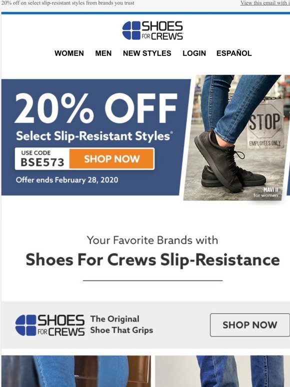 20% Off + Get Social With Shoes For Crews