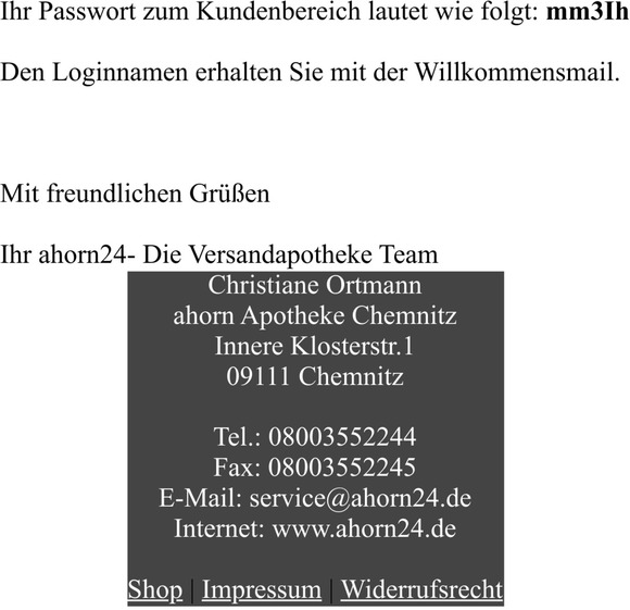 Ihr Zugang zu ahorn24- Die Versandapotheke