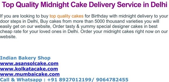 Top Quality Midnight Cake Delivery Service in Delhi