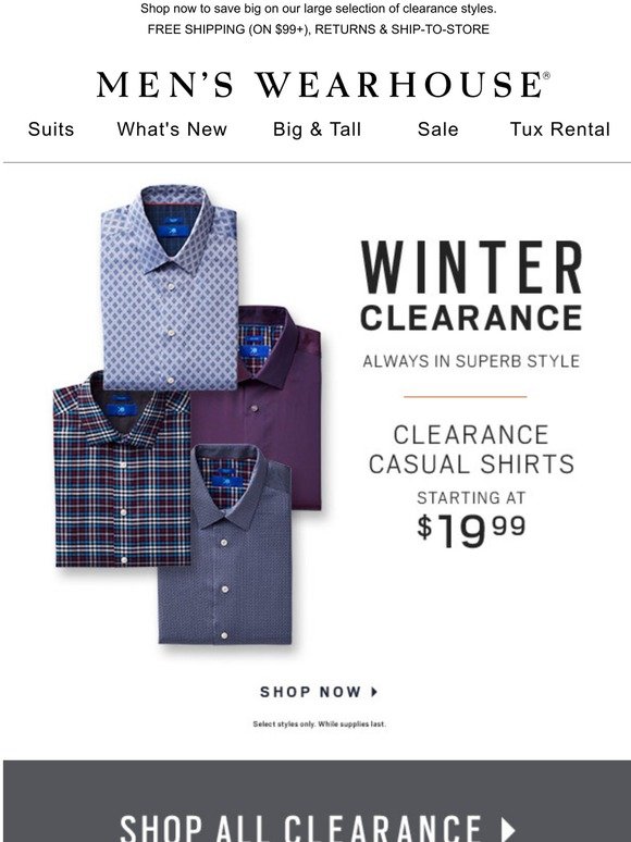 Men's Wearhouse: Clearance casual shirts $19.99 and up! | Milled