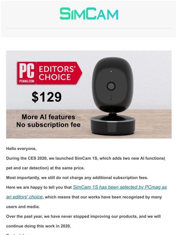 SimCam 1S selected by PCmag as editors' choice 🔥