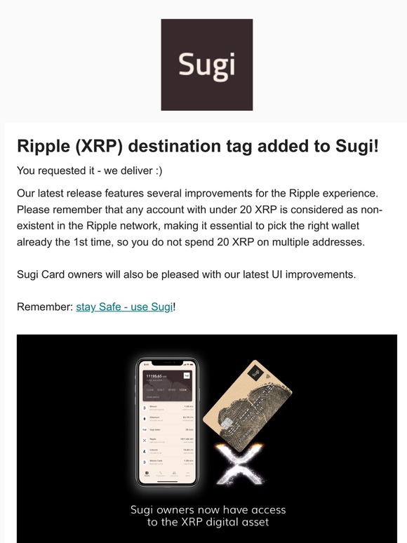Sugi Feature Update - XRP destination tag
