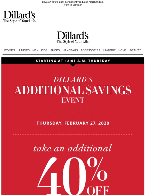 SHOPPING DILLARDS EXTRA 40% OFF SALE