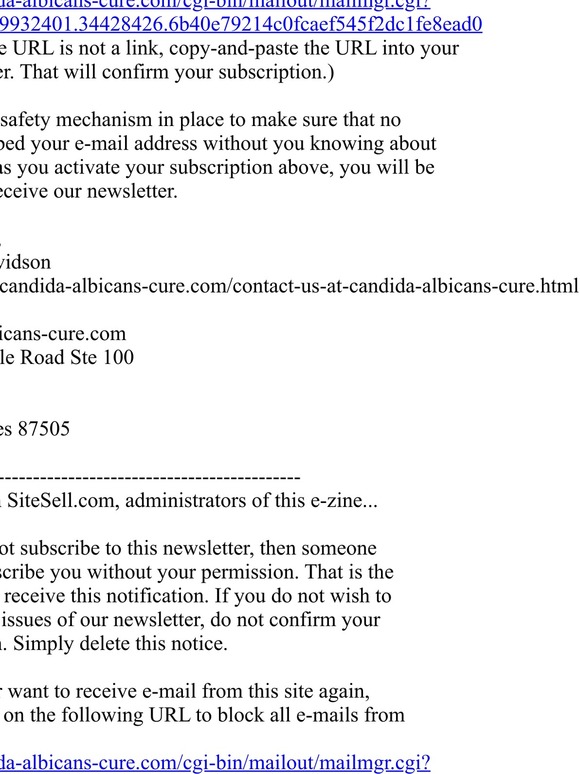 -Please Confirm Your Candida Albicans Cure ezine Subscription...