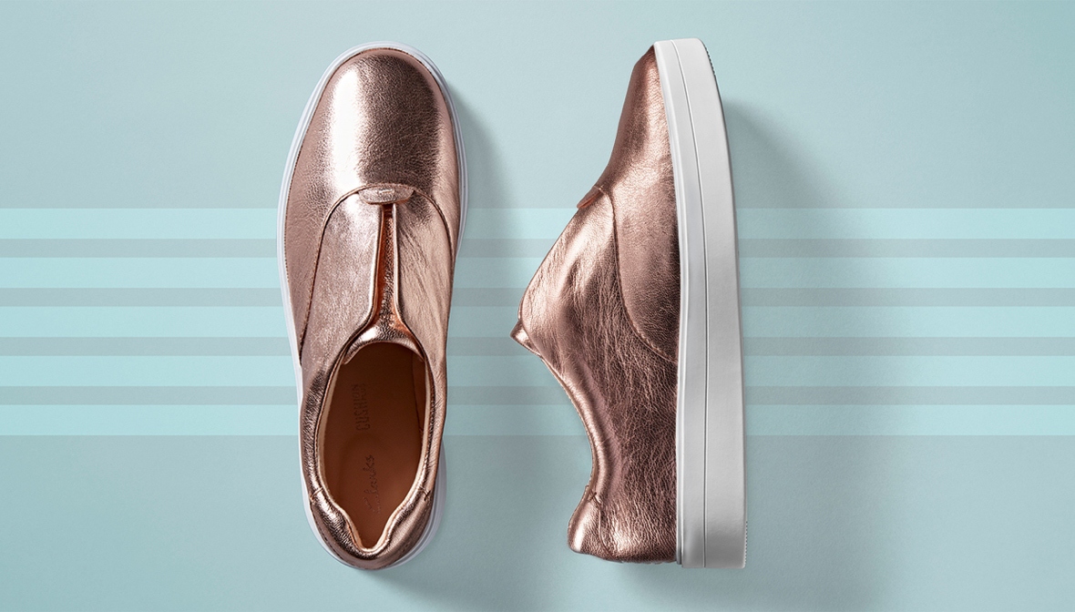 clarks rose gold trainers