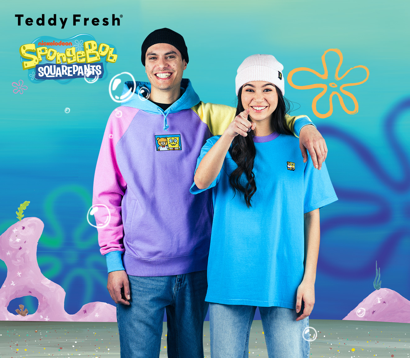 teddy fresh x spongebob squarepants colorblock purple hoodie