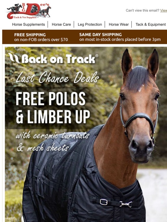 Big Dee's Tack & Vet Supplies FREE Back on Track Gifts + LAST DAY for